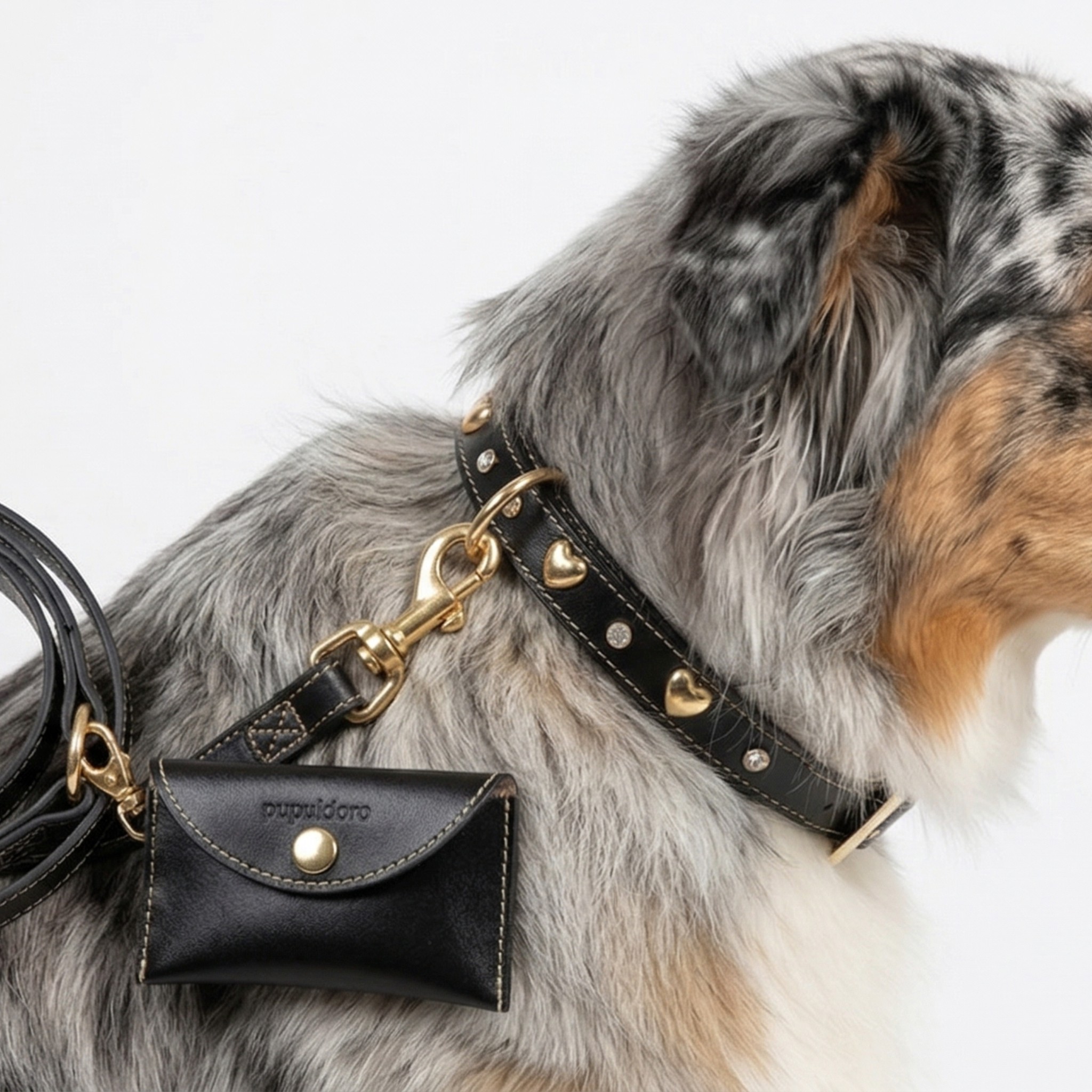 Set Collare con Cristalli e Guinzaglio in Pelle per Cani